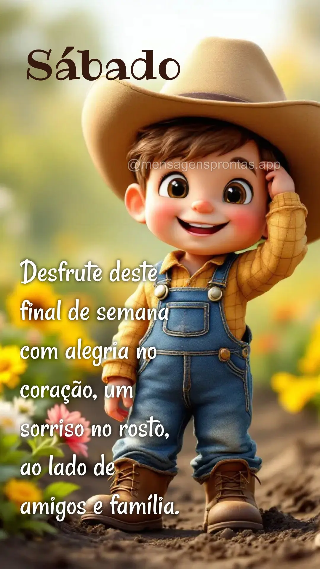 Desfrute deste final de semana com alegria no coração, um sorriso no rosto, ao lado de amigos e família.
 Sábado